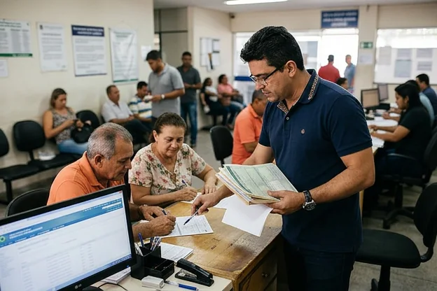 Despachante lidando com documentos para transferência de veículos em Parnamirim.